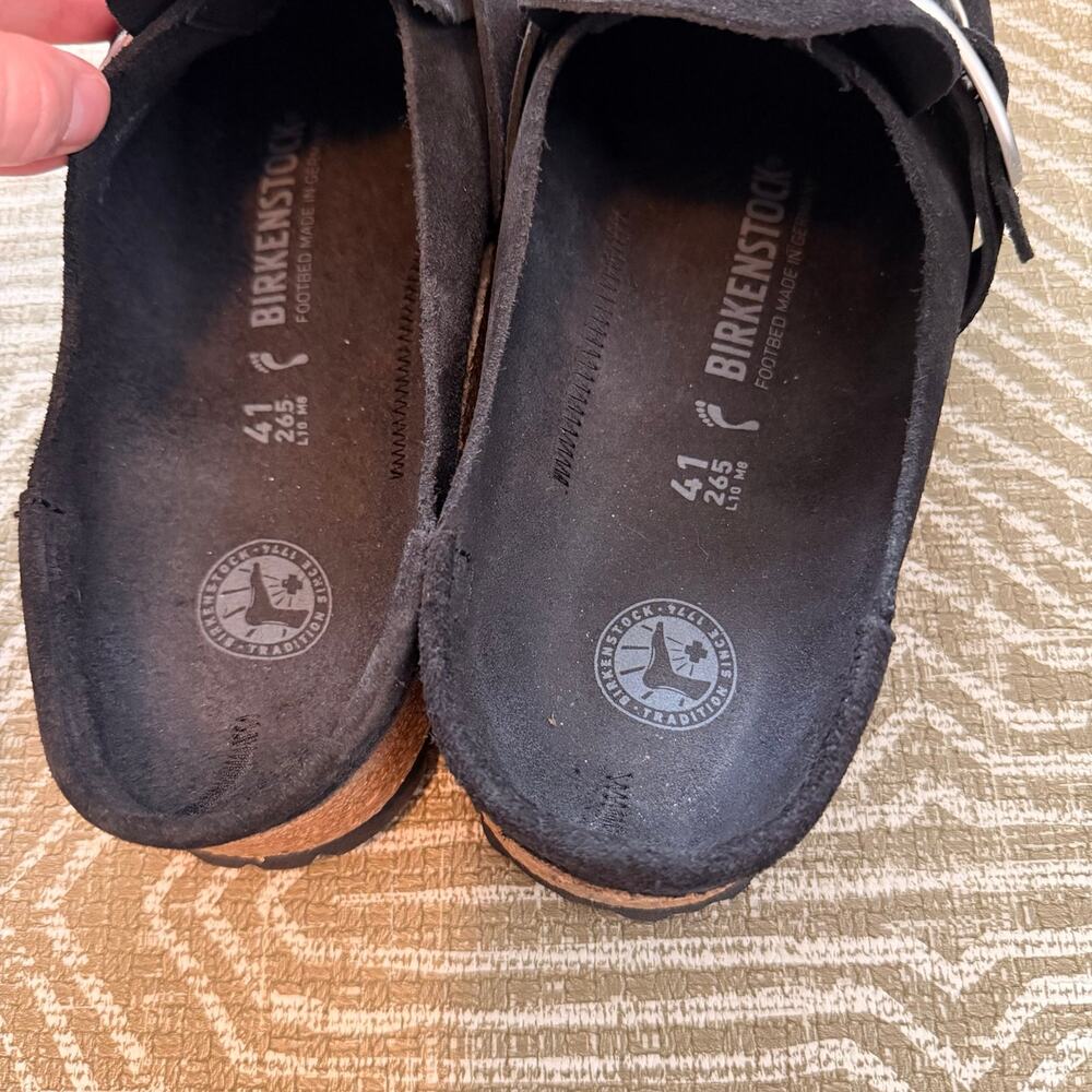 Birkenstock Buckley Black Suede Clogs Mule Shoes Size 41 US 10 - Picture 4 of 5